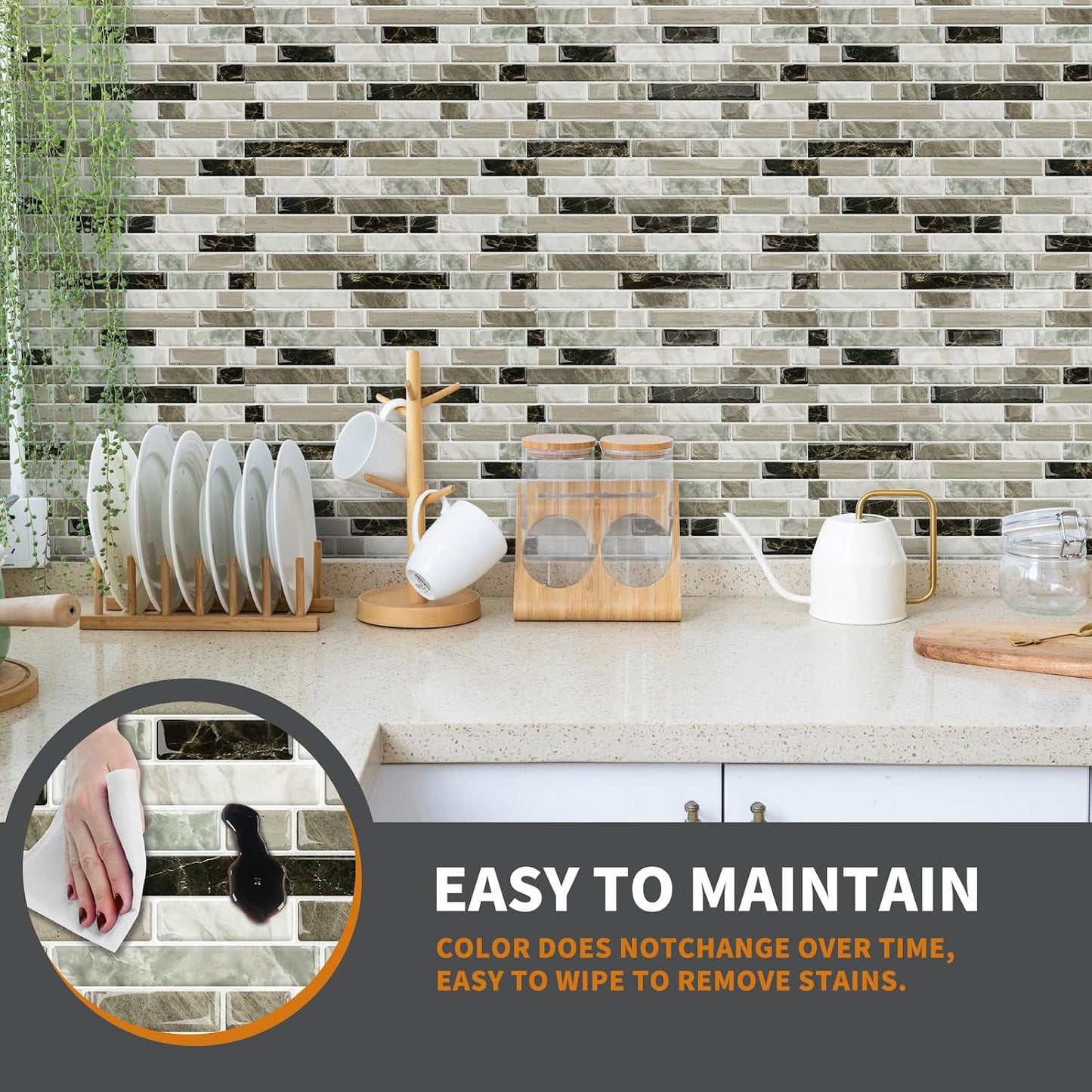 Yipscazo 10 Sheets Peel and Stick Backsplash for Kitchen Wall, 12''x12'' Waterproof Stick on Backsplash Smart Tiles for Bathroom,Removable Backsplash Wall Tiles in Gray White