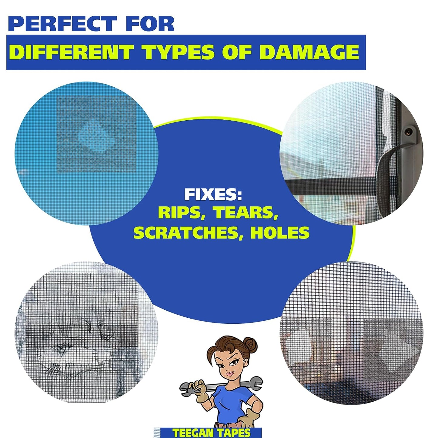 Gaffer Power Screen Repair Tape – Fiberglass Mesh, Strong Adhesive, Weather-Resistant Window & Door Screen Patch – Easy to Use, Durable Screen Repair Kit for Holes & Tears