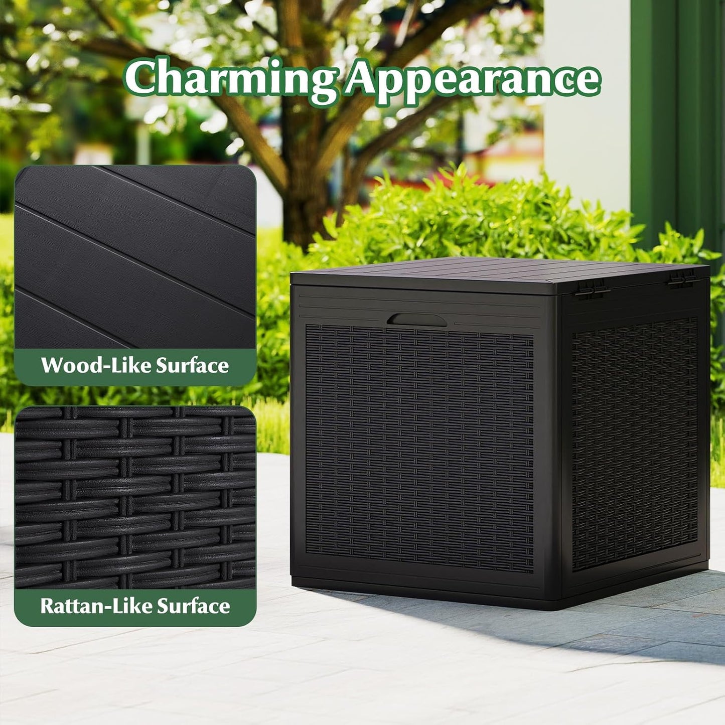 Tangkula 25 Gallon Waterproof Outdoor Storage Box with Lockable Lid | PP Resin, Wicker Patterned, Indoor Outdoor Use, Portable, Versatility, for Deck, Pool, Patio Cushions, Garden Tools
