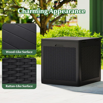 Tangkula 25 Gallon Waterproof Outdoor Storage Box with Lockable Lid | PP Resin, Wicker Patterned, Indoor Outdoor Use, Portable, Versatility, for Deck, Pool, Patio Cushions, Garden Tools