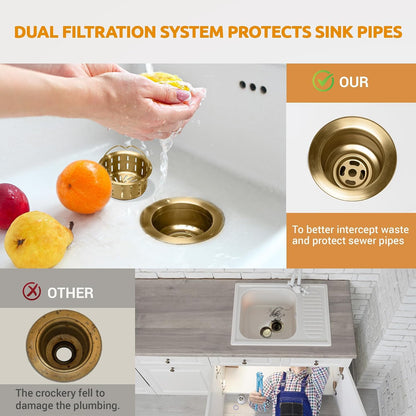 BOTEMY Kitchen Sink Drain Assembly with Removable Deep Basket Strainer, Anti-Clog Sink Drain Kit, Stainless Steel & ABS, Easy Clean Lift-Out Strainer, Fits Standard 3-1/2 Kitchen Sinks - Brushed