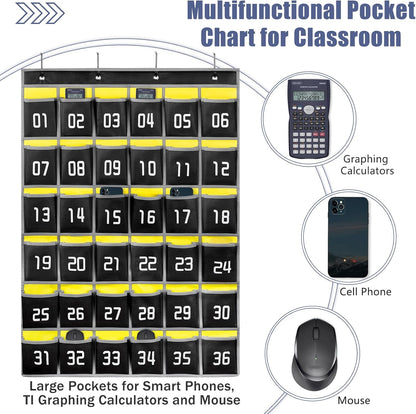 Loghot 36 Numbered Pockets Classroom Pocket Chart for Cell Phone Holder | Wall Door Hanging Pocket Organizer for Phone Calculator Holder, Phone Pouch for School Classroom & Office Phone Management
