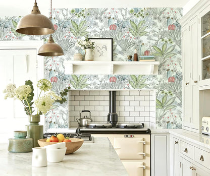 Wudnaye Boho Peel and Stick Wallpaper Catus Wallpaper 17.7" x 118.1"Vintage Floral Wallpapers Peel and Stick Botanical Removable Wall Paper Boho Self Adhesive Contact Paper for Bathroom Cabinets