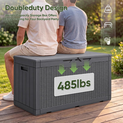 Flamaker Outdoor Storage Box 80 Gallon Resin Waterproof Deck Box Delivery Box with Wood Texture Large Storage Bin for Patio Cushions, (Grey)