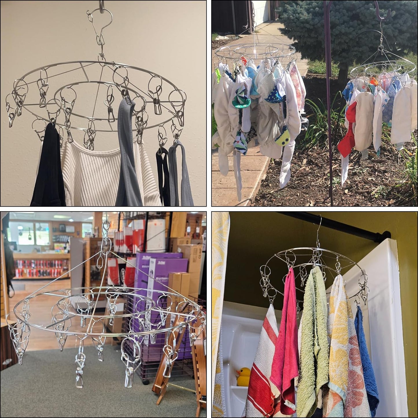 16 Pack 14 inch Stainless Steel Drying Rack with 10 Clips, Sock Drying Rack with Windproof Clips, Stainless Steel Clothes Hanger for Bras, Clothes, Sock & Underwear Towels