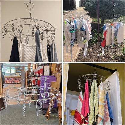 16 Pack 14 inch Stainless Steel Drying Rack with 10 Clips, Sock Drying Rack with Windproof Clips, Stainless Steel Clothes Hanger for Bras, Clothes, Sock & Underwear Towels