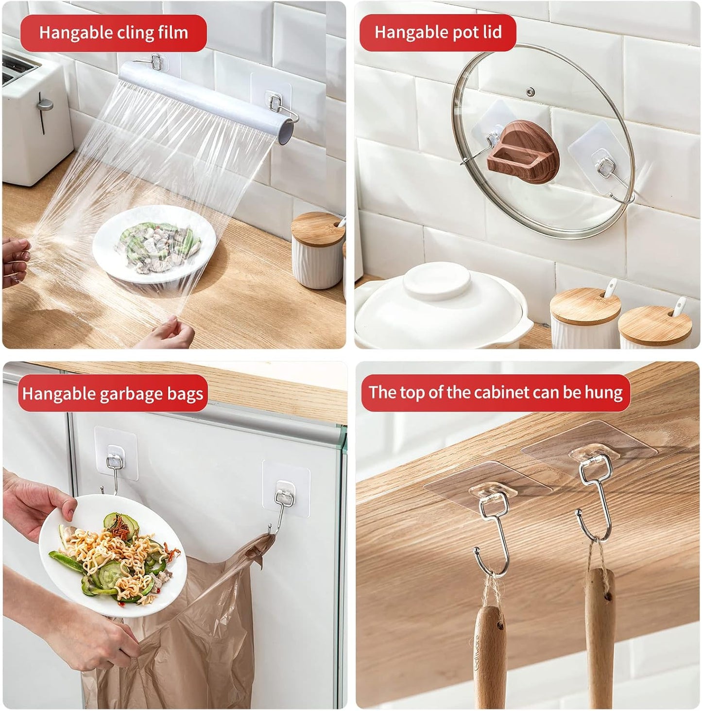 Large Adhesive Hooks for Hanging Heavy Duty Wall Hooks 22 lbs Self Adhesive Towel Waterproof Transparent for Bags Bathroom Shower Outdoor Kitchen Cups Door Coat Sticky Hooks (Transparent, 16pcs)