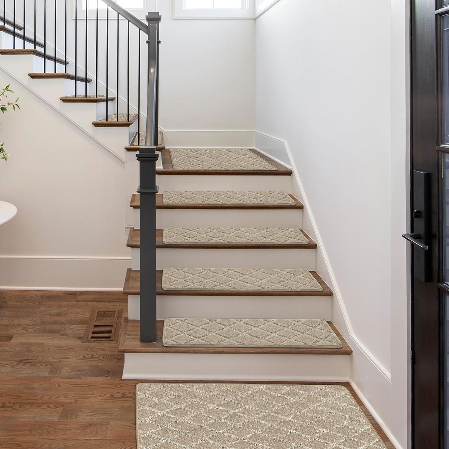 PURE ERA Carpet Stair Treads Tape Free Non Slip Indoor Stair Carpet Stair Protectors Pet-Friendly Non-Slip Skid Resistant Washable Reusable 8" x 30"(2 Pieces,Black)