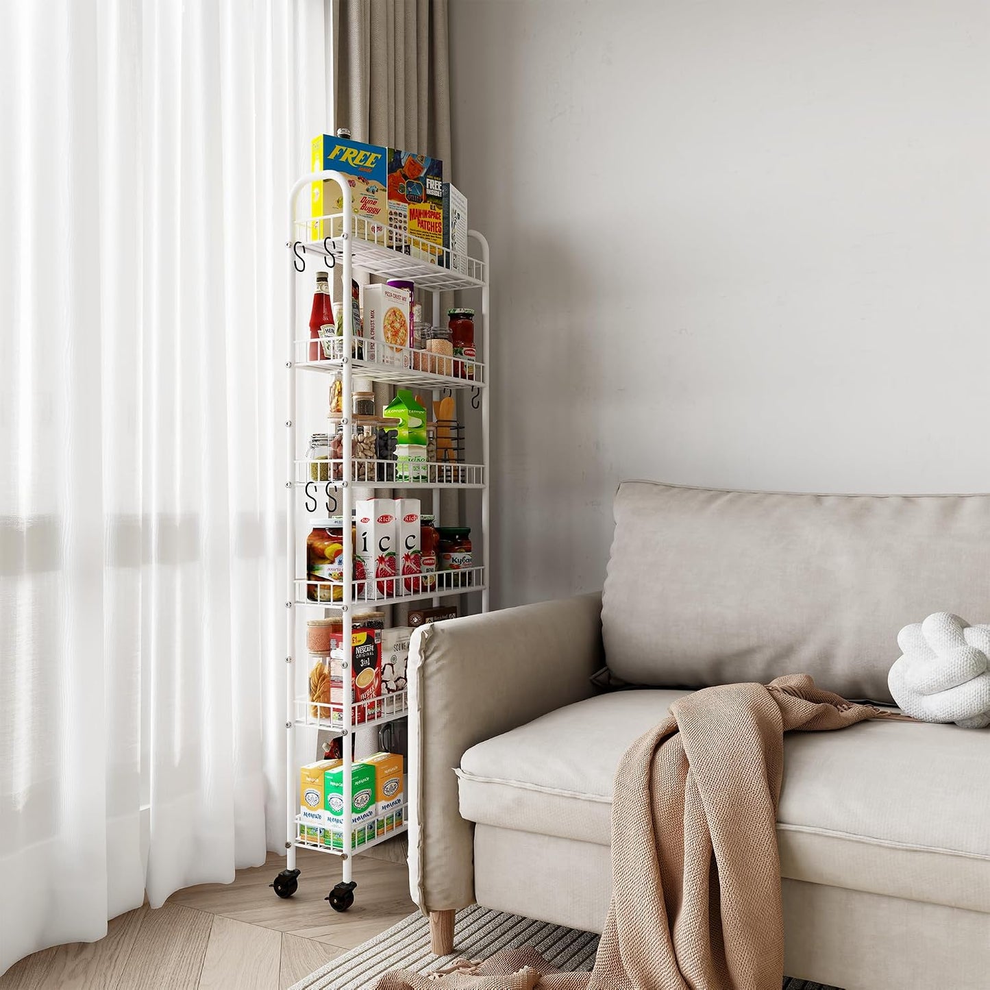 Slim Rolling Storage Cart with Wheels, Metal 6 Tier Spice Rack Mobile Shelving Unit Organizer Kitchen Utility Cart for Office Bathroom Kitchen Laundry Room Narrow Places (6inches)