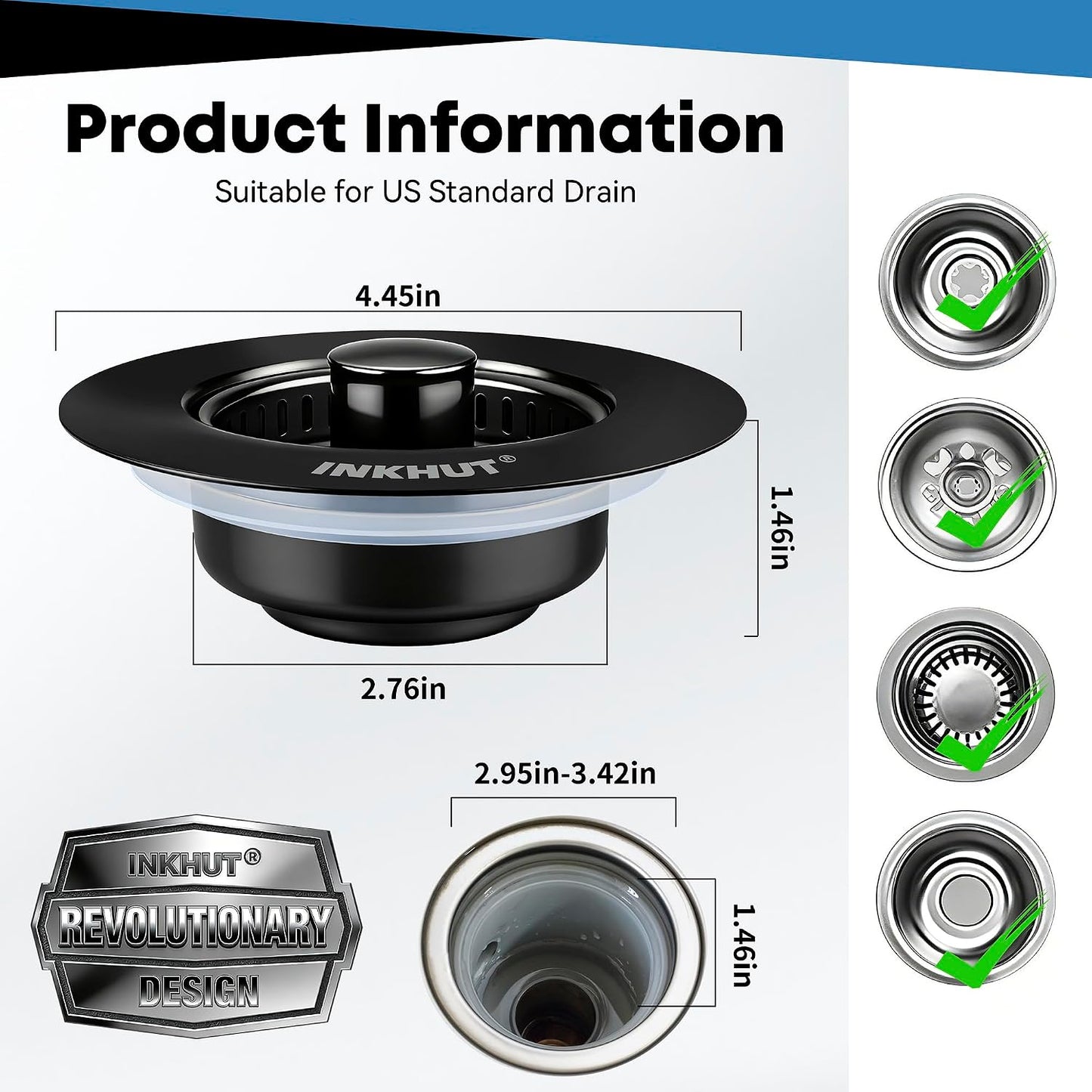 Upgraded 3 in 1 Kitchen Sink Drain Strainer - Stainless Steel Sink Stopper, Anti-Clogging Sink Food Catcher Basket, Fast Drainage Odor Filter Sink Plug for US Standard 3 1/2 inch Drain (Silver-1Pack)