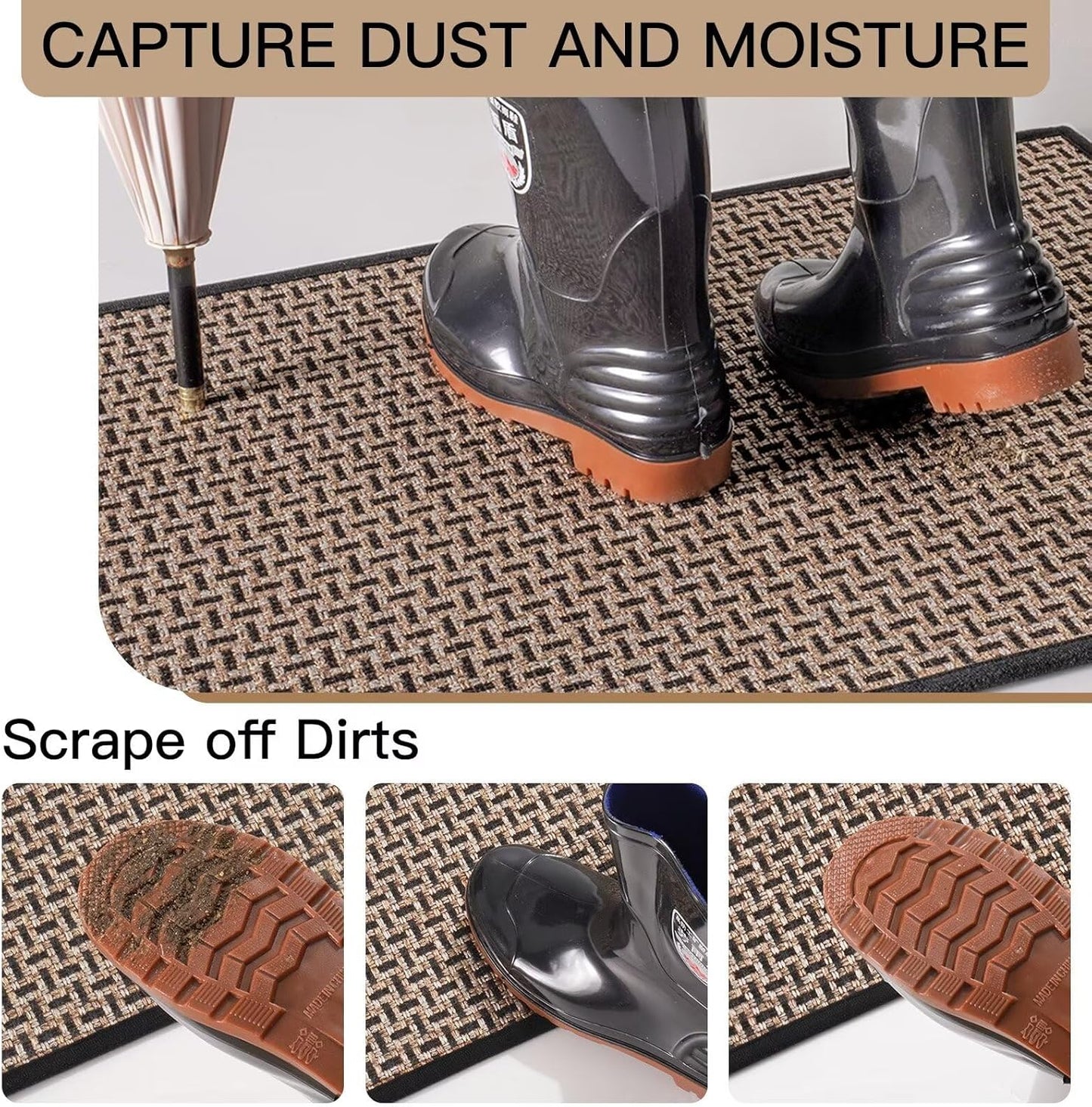 Door Mat 17"x30",Door Mat Indoor Entrance Dirt Resistant and Absorbent Non-Slip Rubber Backing Front Door Mats Washable Low-Profile Indoor Mats for Entryway, Inside Entrance Easy Clean Gray