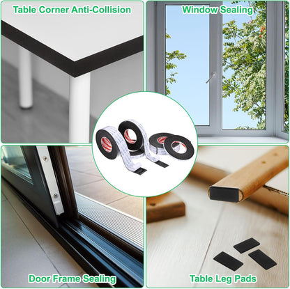 PATIKIL Sponge Rubber Foam Tape, 5/8" W x 1/8" t x 16.4ft l Self-Adhesive Foam Insulation Tape Weather Stripping for Window Door Soundproofing Weatherstrip AC Seal Strip, Black