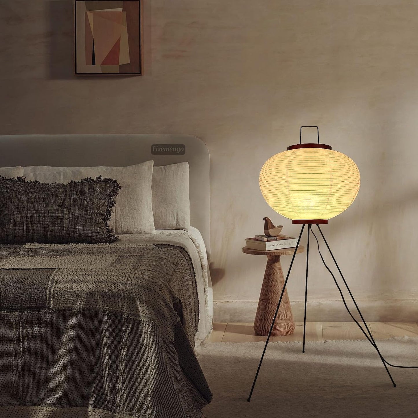 Japanese Rice Paper Floor Lamp, Cozy Paper Lamp Japandi Lantern Lights Wabi Sabi Style for Living Room Bedroom Office, 43 Inch Tripod Stand, White Lantern with E26 LED Bulb, 3000K/5000K
