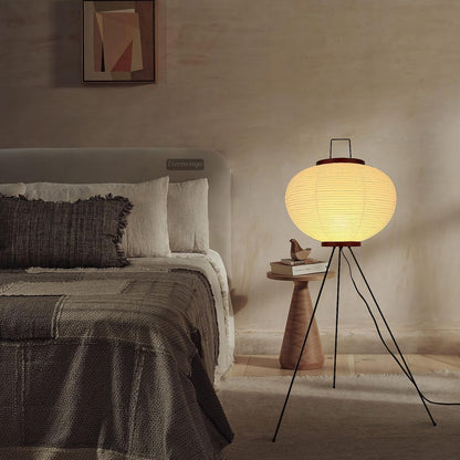 Japanese Rice Paper Floor Lamp, Cozy Paper Lamp Japandi Lantern Lights Wabi Sabi Style for Living Room Bedroom Office, 43 Inch Tripod Stand, White Lantern with E26 LED Bulb, 3000K/5000K