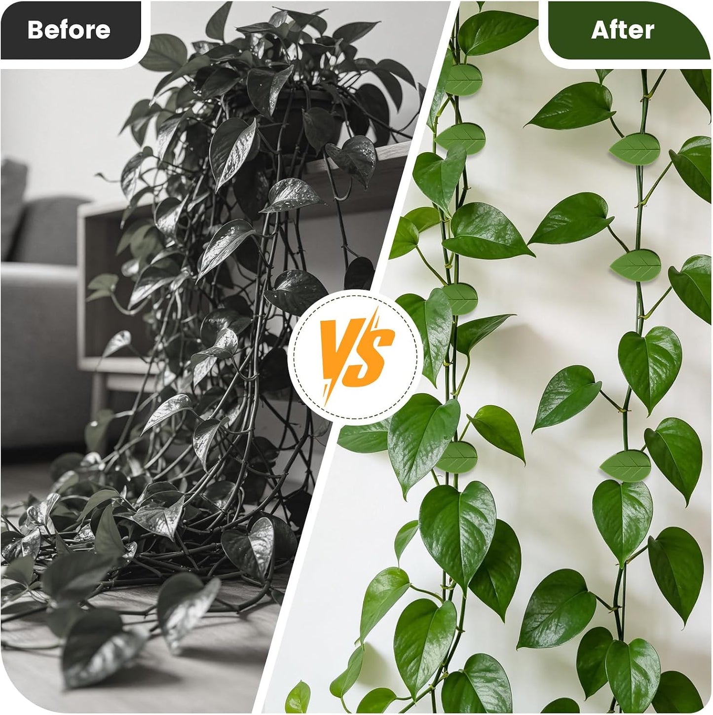 60 Pieces Plant Wall Clips with 72 Pieces Self Adhesive Stickers, Leaf Shaped Invisible Vine Clips for Climbing Plants Indoor Outdoor Decoration Cable Management