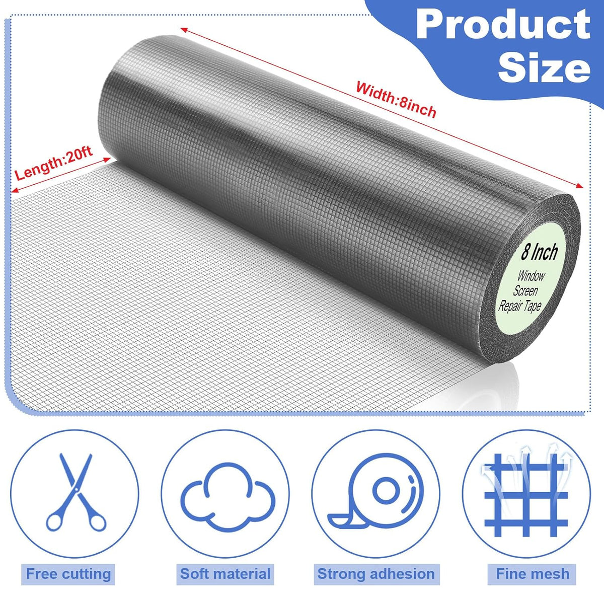 CroBlissful Extra Wide 5 inch x 20 ft Window Screen Tape Mesh Repair Strong Adhesive Waterproof Fiberglass Screen Repair Kit Patch for Window Door Tears Holes(Black)