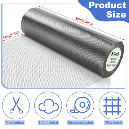 CroBlissful Extra Wide 5 inch x 20 ft Window Screen Tape Mesh Repair Strong Adhesive Waterproof Fiberglass Screen Repair Kit Patch for Window Door Tears Holes(Black)