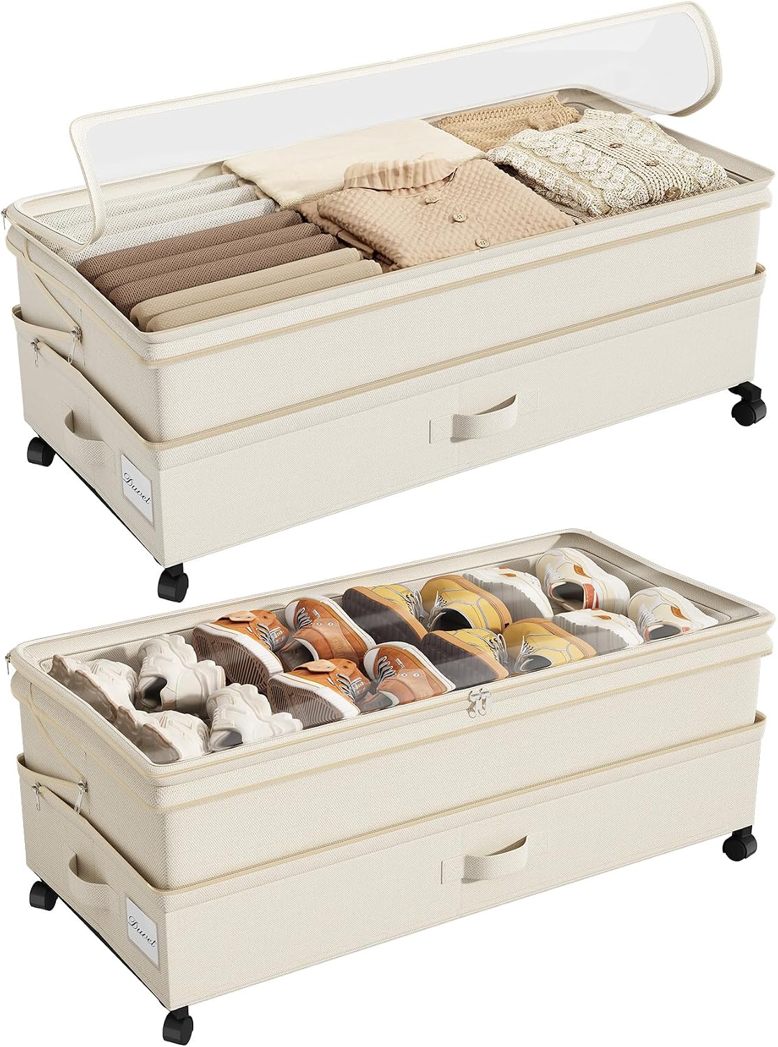 Kitstorack Under Bed Storage with Wheels 2Pack Height-adjustable Under Bed Storage Containers,Under Bed Shoe Storage Organizer with Clear Window&Label, Suitable for Clothes Storage, Gray