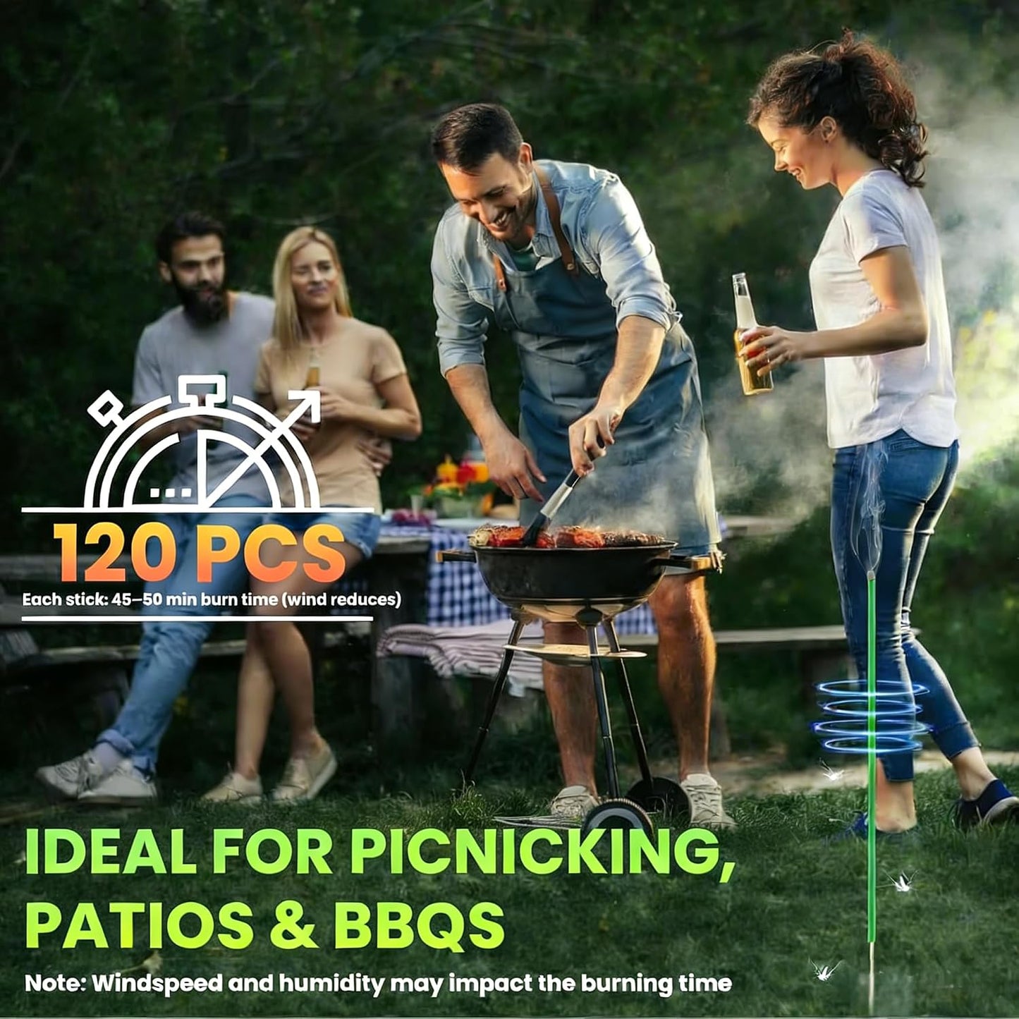 Mosquito Repellent Outdoor Patio (120 PCS), Plant-Based Incense Sticks with Rosemary, Lemongrass & Citronella for Camping Essentials, Hiking, Yard