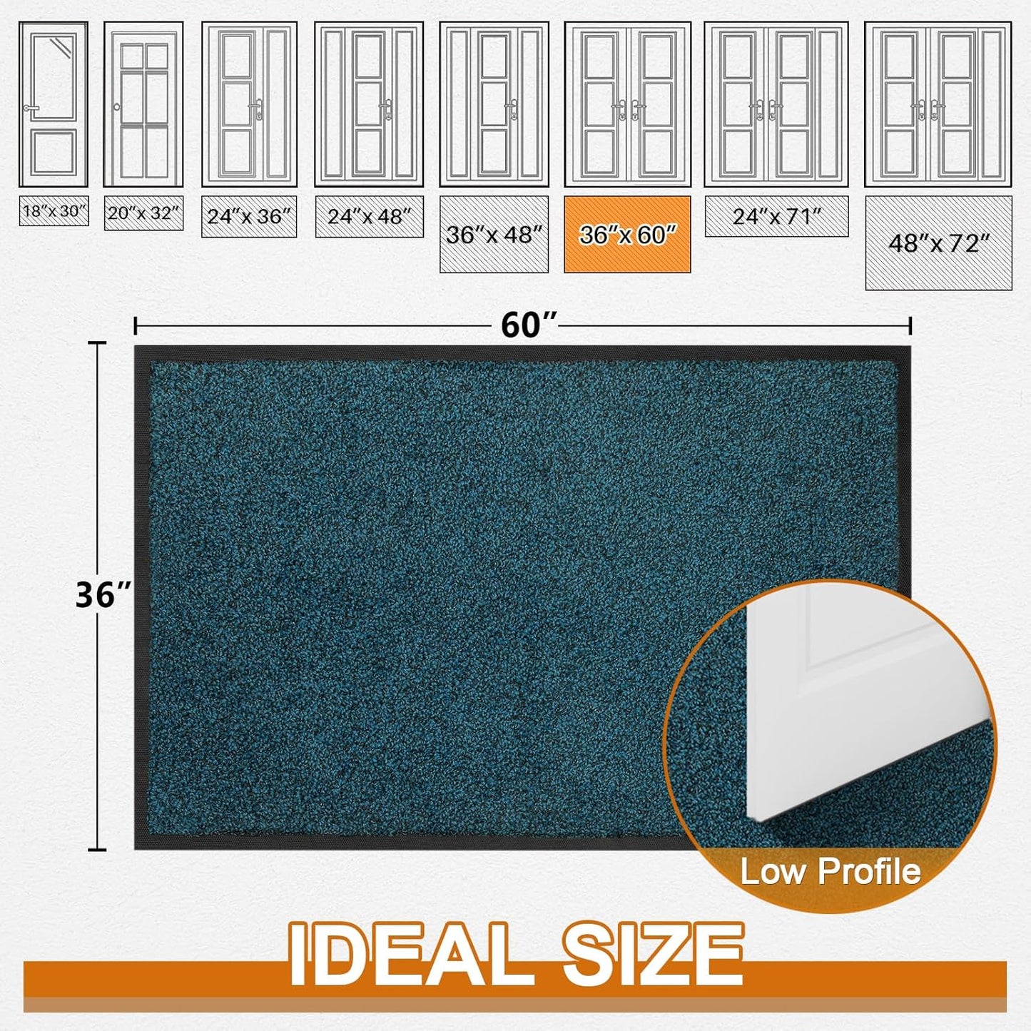 Mibao Front Door Mat, Dirt Trapper Welcome Mat for Outdoor Indoor, Non-Slip Waterproof Doormat, Durable Machine Washable Low Profile Entry Rug for Back Door Outside Patio Porch, 29.5" x 17", Grey