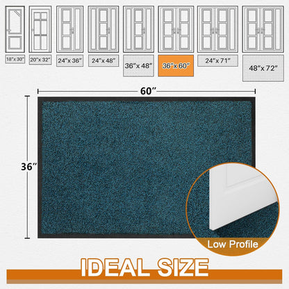 Mibao Front Door Mat, Dirt Trapper Welcome Mat for Outdoor Indoor, Non-Slip Waterproof Doormat, Durable Machine Washable Low Profile Entry Rug for Back Door Outside Patio Porch, 29.5" x 17", Grey