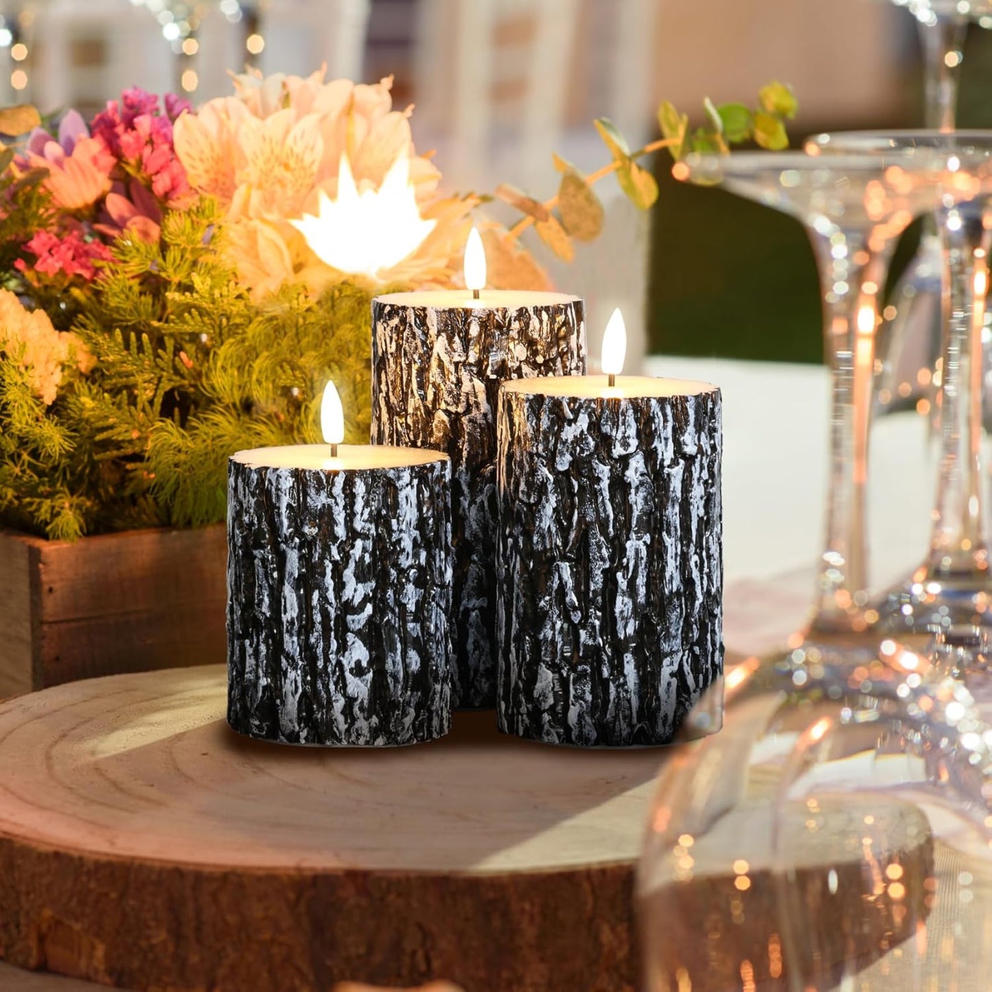 Eywamage Ivory Flameless Pillar Candles with Remote, Flickering Realistic LED Battery Wax Candles Set of 3, Φ 3" H 4" 5" 6"