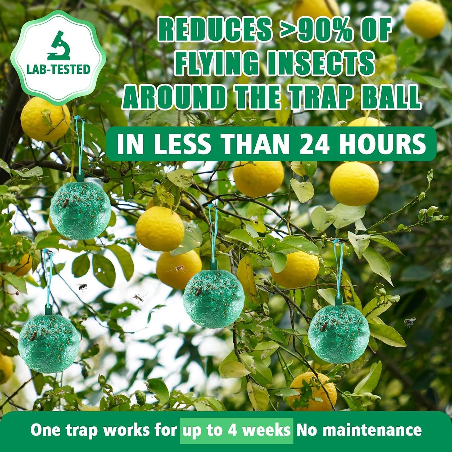 Sticky Insect Trap Ball Osseph Fruit Fly Trap Balls for Indoor Outdoor | Physical Sticky Hanging Bug Ball Catches Flie Gnat Mosquitoe Flying Insects 6pack (Green)