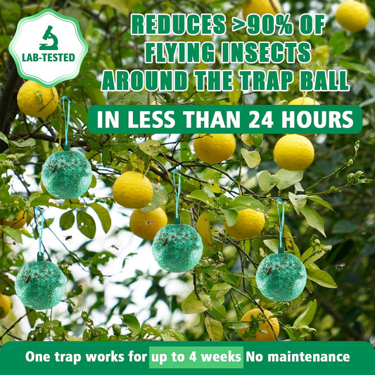 Sticky Insect Trap Ball Osseph Fruit Fly Trap Balls for Indoor Outdoor | Physical Sticky Hanging Bug Ball Catches Flie Gnat Mosquitoe Flying Insects 6pack (Green)