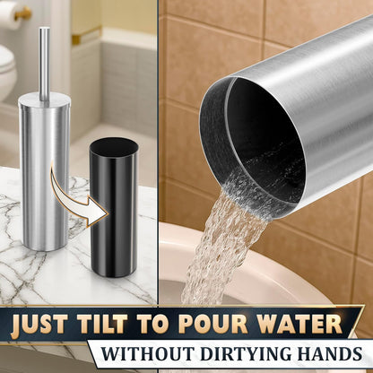 Black Toilet Brush and Holder Set - Slim Matte Design that Fits Anywhere - Stainless Steel Toilet Bowl Brush and Holder with 2 Rounded Corners, Replaceable Head, Removable Inner Bowl & Splash Guard