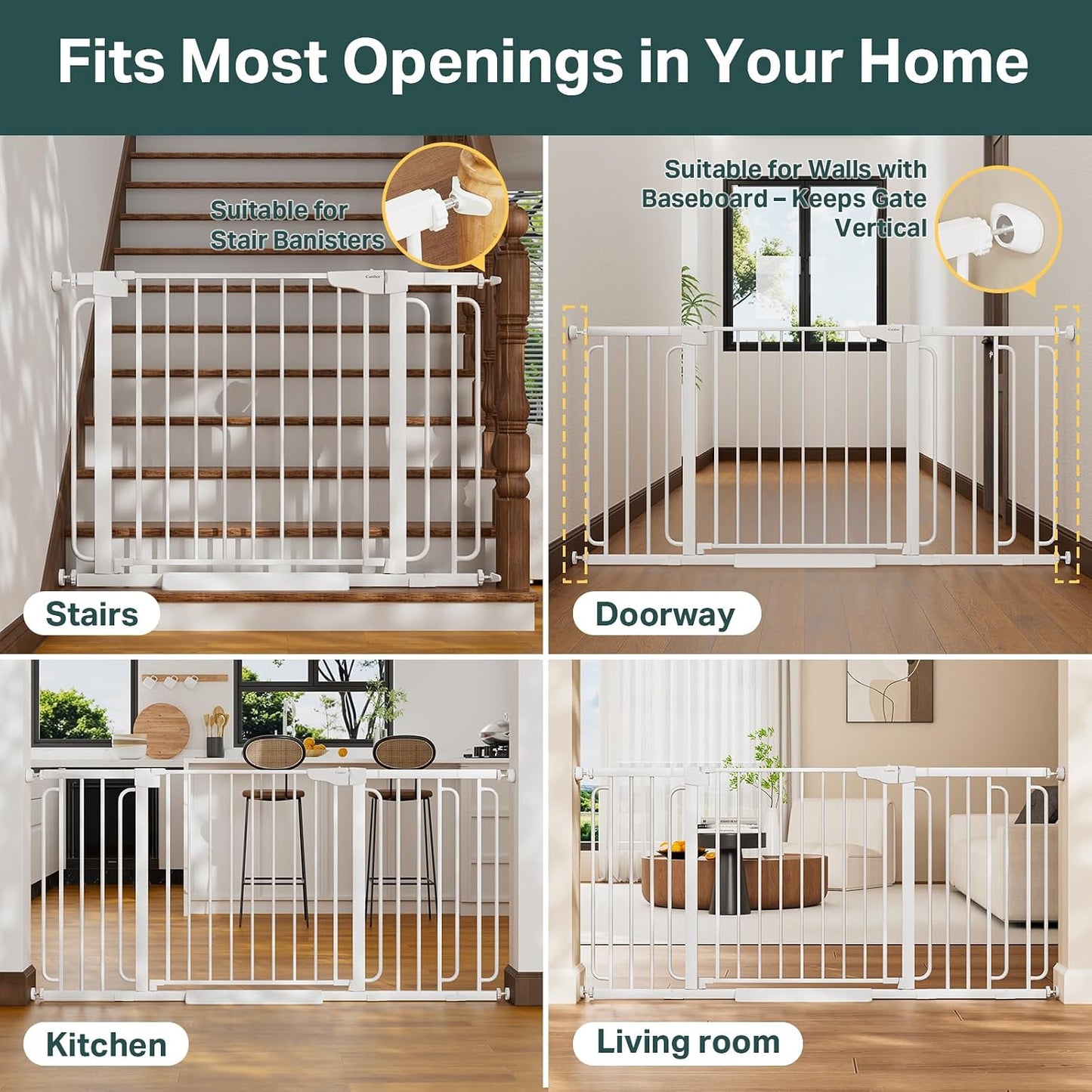 Cumbor 29.7-48" Baby Gate for Stairs, Mom's Choice Awards Winner-Dog Gate for Doorways, Auto Close Safety Pet Gate for Dogs Indoor, Easy Install Pressure Mounted Child Gate with Walk Thru Door, Brown