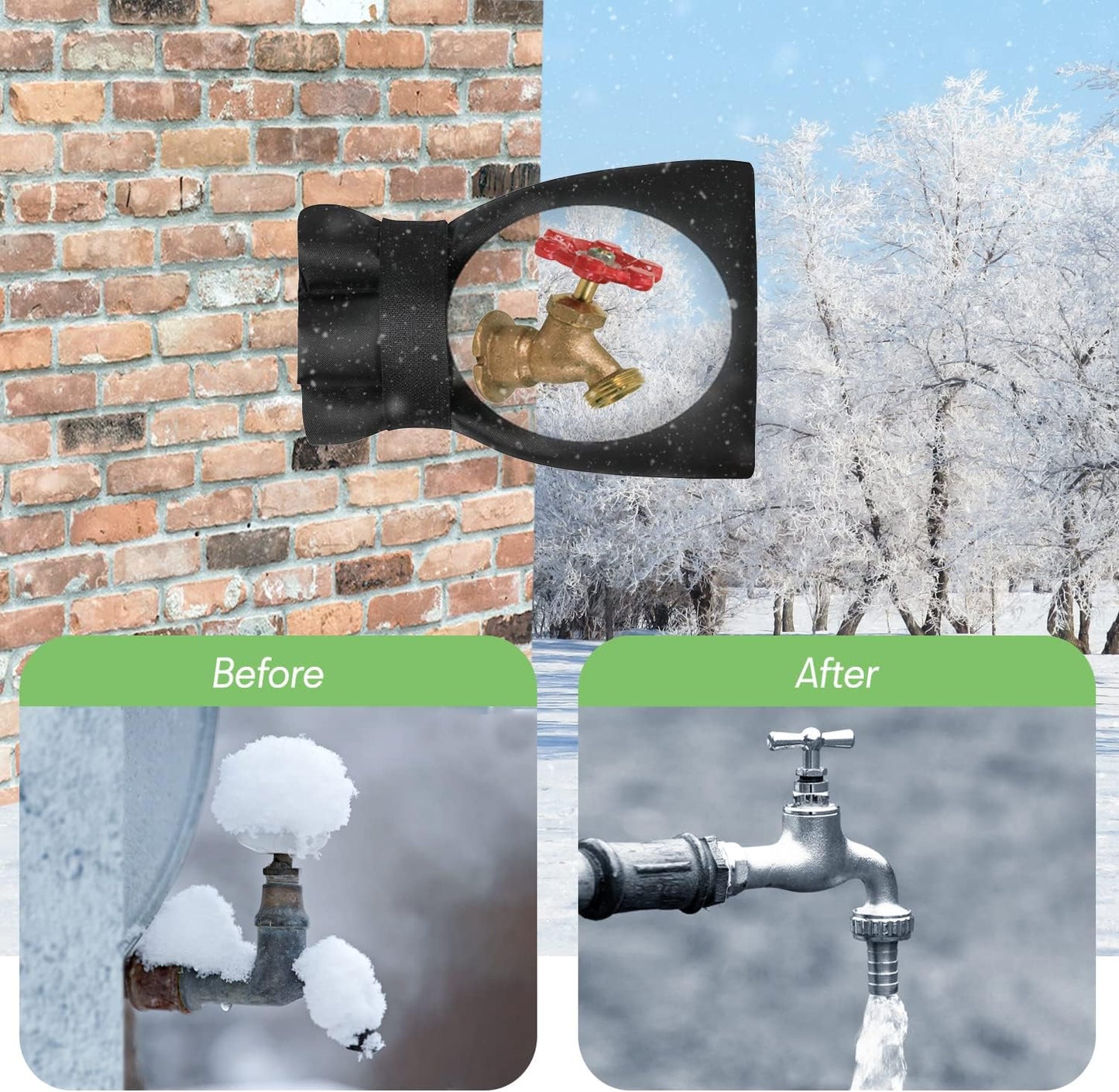 BoArt Outdoor Faucet Cover Socks for Winter Freeze Protection, 7.09" W x 9.06" H, Hose Bib Covers for Wall Taps Outside, Waterproof & Frost Free Insulated Spigot Cover, 2 Pcs Faucet Socks Black