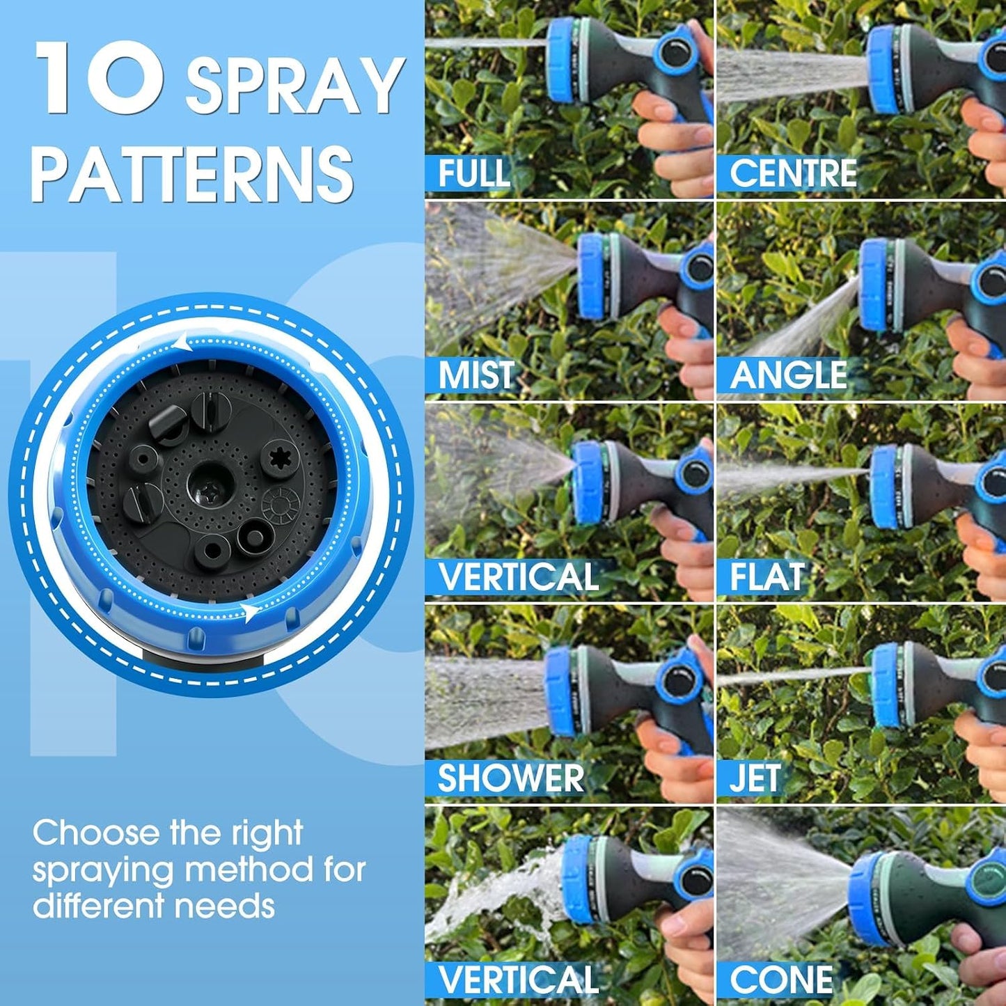 Garden Hose Nozzle,Hose Spray Nozzle with Adjustable 10 Watering Patterns,Slip Resistant High Pressure Water Hose Nozzle Sprayer for Plants & Lawns Watering,Car Washing and Pet Showering