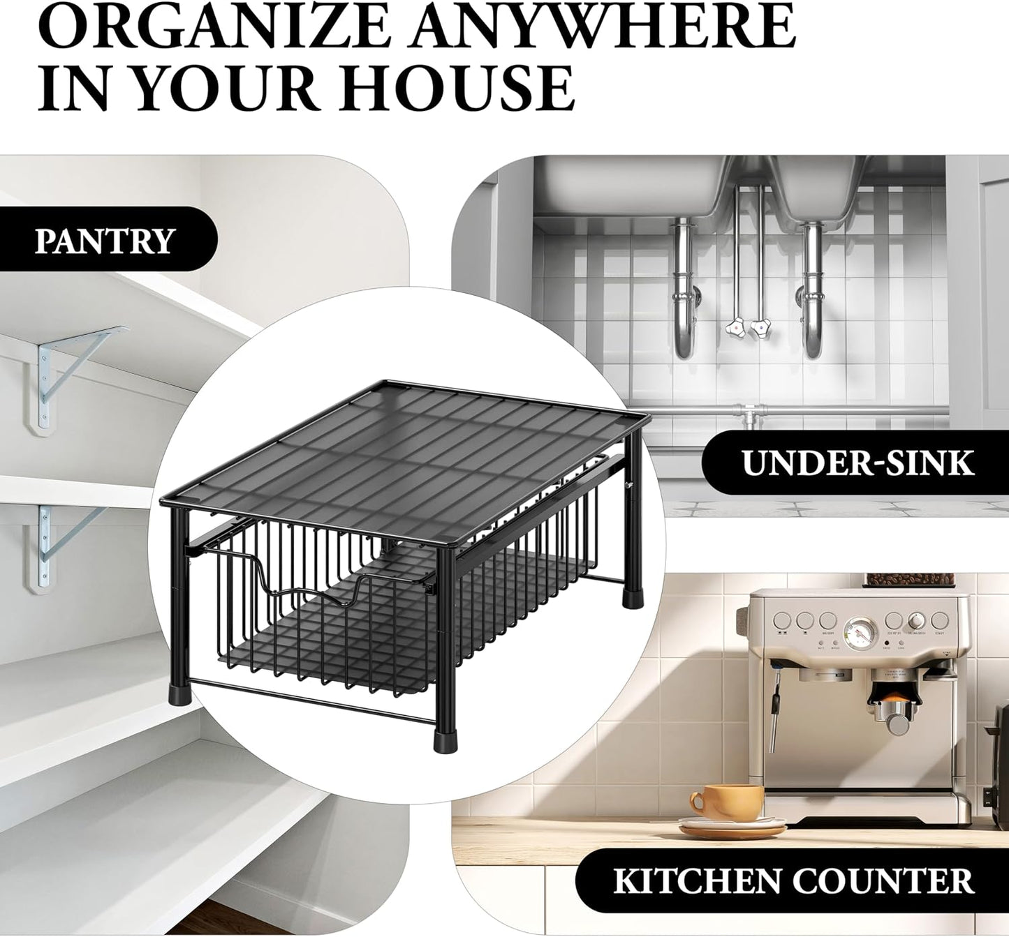 Simple Houseware Stackable 2 Tier Sliding Basket Organizer Drawer, Chrome