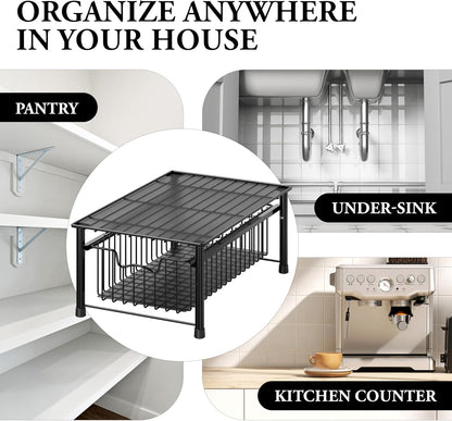 Simple Houseware Stackable 2 Tier Sliding Basket Organizer Drawer, Chrome
