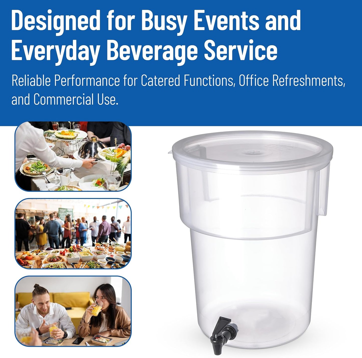 Carlisle FoodService Products Round Beverage Dispenser, Durable Drink Dispenser with Spigot and Sturdy Base for Catering, Events, and Parties, Plastic, 5 Gallons, Black
