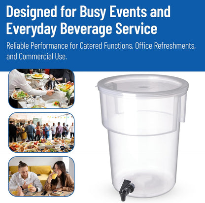 Carlisle FoodService Products Round Beverage Dispenser, Durable Drink Dispenser with Spigot and Sturdy Base for Catering, Events, and Parties, Plastic, 5 Gallons, Black