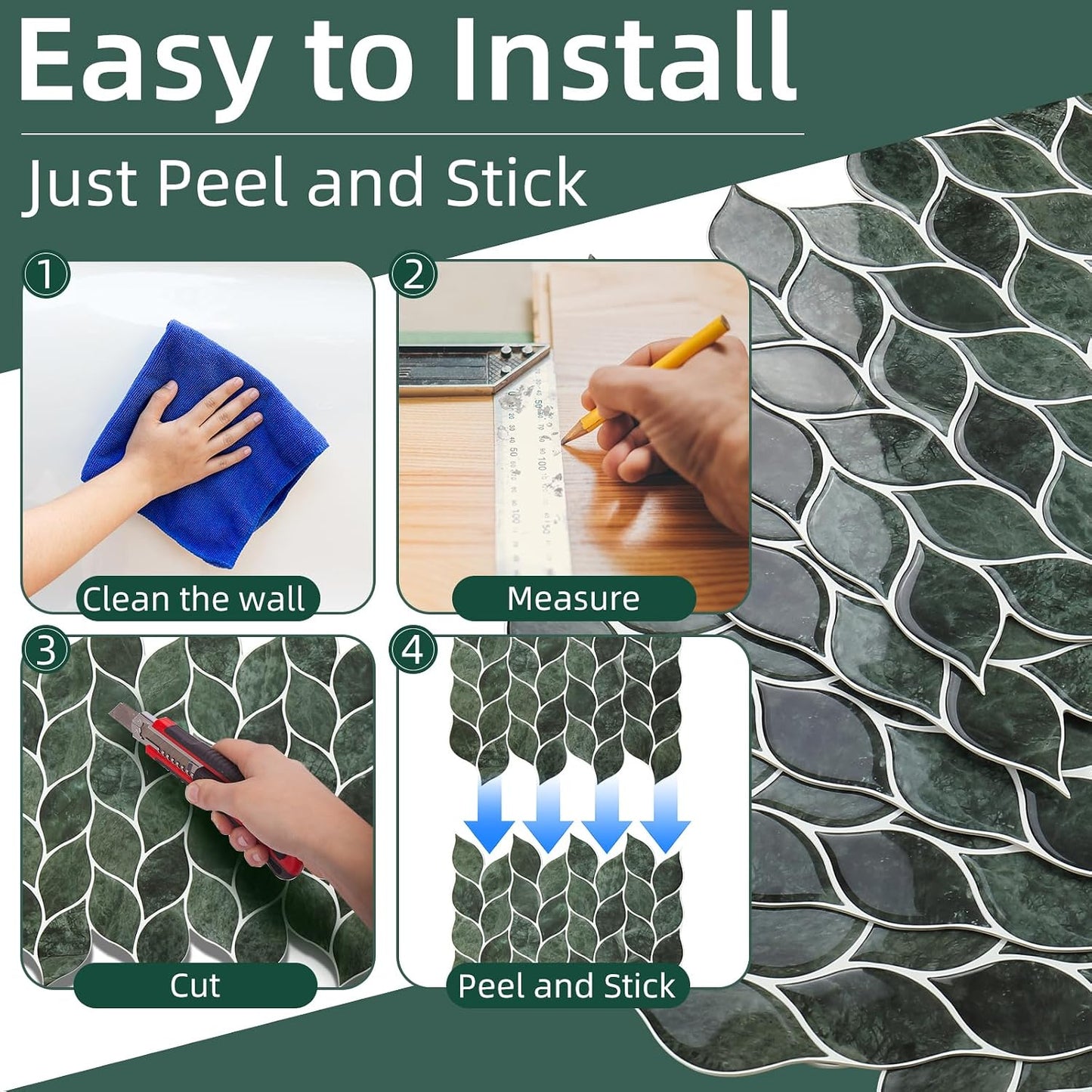 Tilingview 10 Pcs Vinyl Leaf Peel and Stick Tile for Kitchen Backsplash, Premium Self-Adhesive Tiles Plastic Wall Stickers Art Mosaics (Blue Gray)