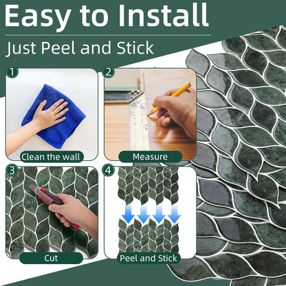 Tilingview 10 Pcs Vinyl Leaf Peel and Stick Tile for Kitchen Backsplash, Premium Self-Adhesive Tiles Plastic Wall Stickers Art Mosaics (Blue Gray)