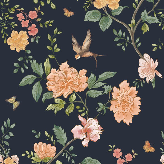 Froluya Cream White and Blue Floral Wallpaper Peel and Stick Wallpaper 17.7"x118.1" Vintage Floral Peel and Stick Wall Paper Removable Boho Self Adhesive Contact Paper for Bedroom Bathroom Vinyl
