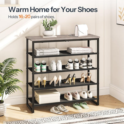 HOOBRO Shoe Rack, 4 Tier Shoe Storage Organizer with 3 Oxford Fabric Shelves and Top Panel, Holds 12-16 Pairs of Shoes for Entryway and Closet, Industrial, Rustic Brown BF47XJ01G1