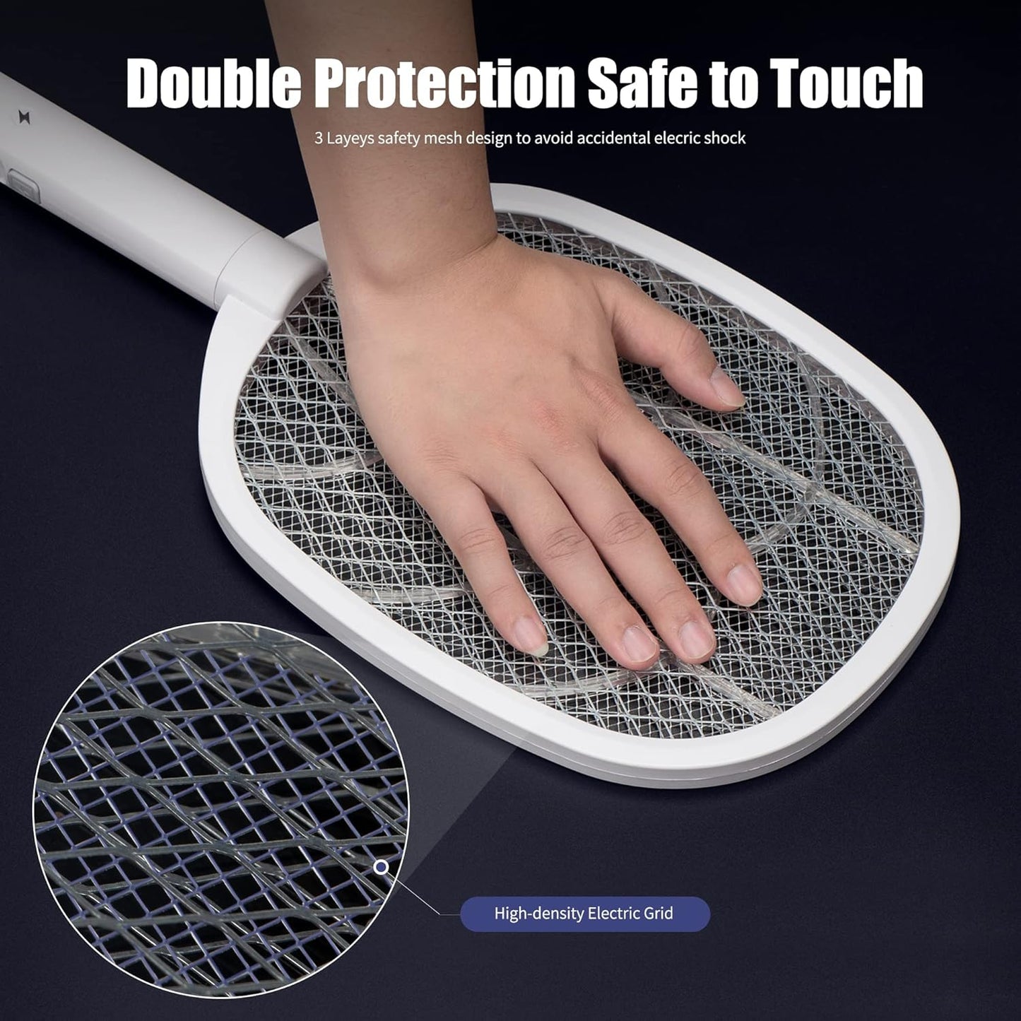 Lulu Home 2-in-1 Electric Bug Zapper Racket, 2 Pack 4000V High Voltage LED Lighted Handheld Mosquito Swatter with 3 Layer Safety Mesh, USB Charging Portable Fly Killer Racquet