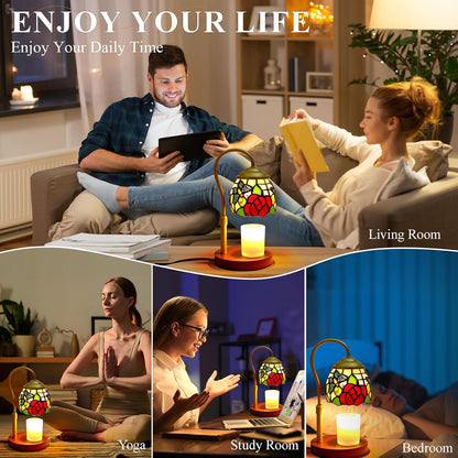 Candle Warmer Lamp with Timer Dimmer - Height Adjustable Wax Melt Warmer for Jar Candles, Blown Art Glass Candle Warming Lamp with 2 Bulbs Birthday Gifts for Mom Women Candle Holders for Home Decor