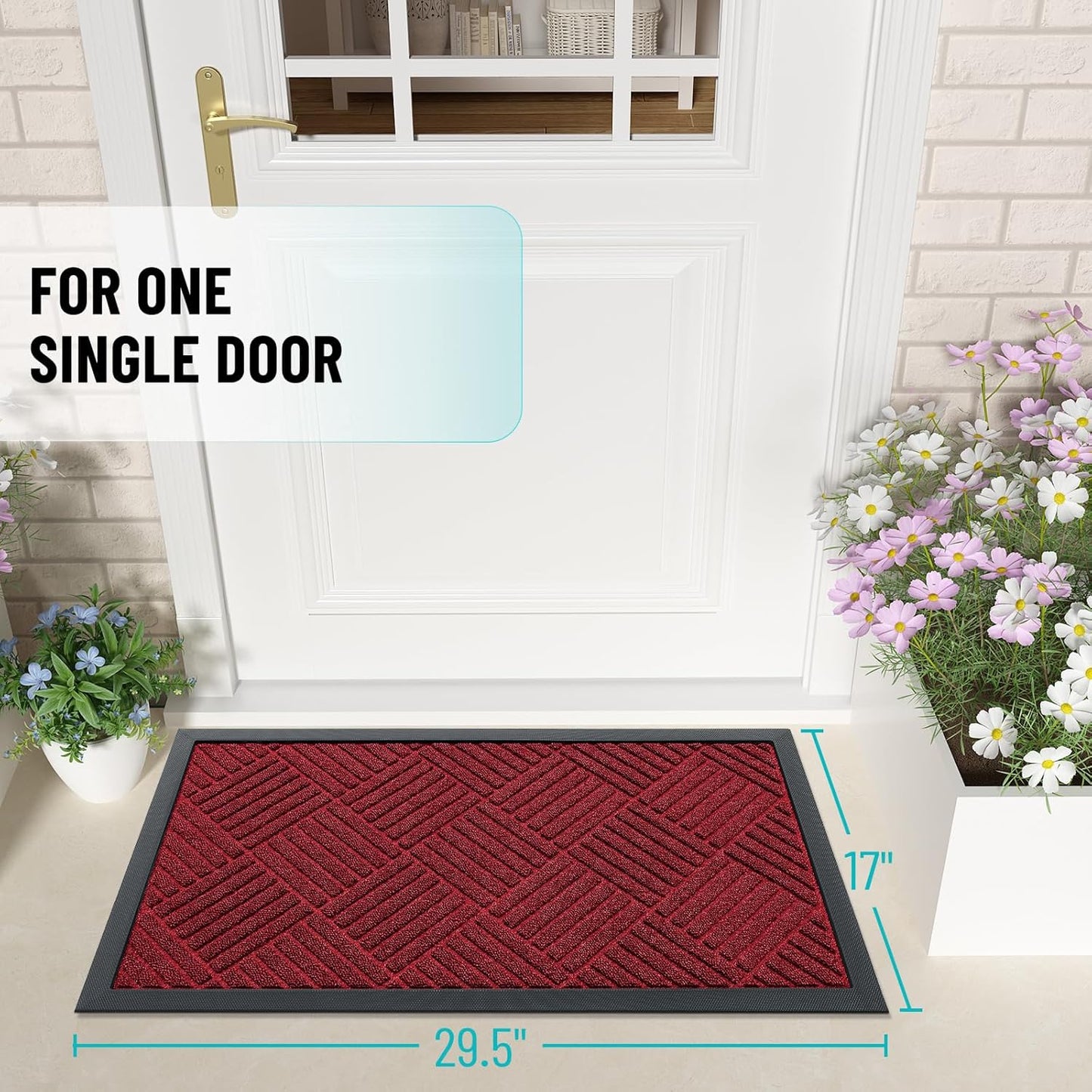 OLANLY Front Door Mat Outside Entrance 29.5x17, Absorbent, Heavy Duty Sturdy Natural Rubber Doormat Indoor Outdoor, Stain and Fade Resistant, Non-Slip Low Profile Floor Mat for Entryway, Grey Diamond