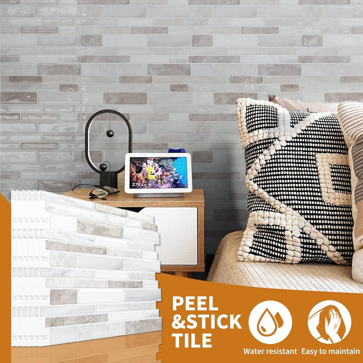 WOWSTAR 10-Sheet Peel and Stick Backsplash Tile for Kitchen Wall, Back Splash Stick On Tiles for Kitchen (12"x 12", Gray)