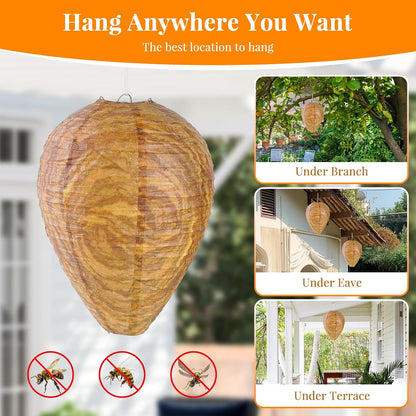 4 Pack Paper Wasp Trap, Fake Wasp Traps Outdoor Hanging | Fake Wasp Nest Stay Away from Wasps Hornets Yellow Jackets