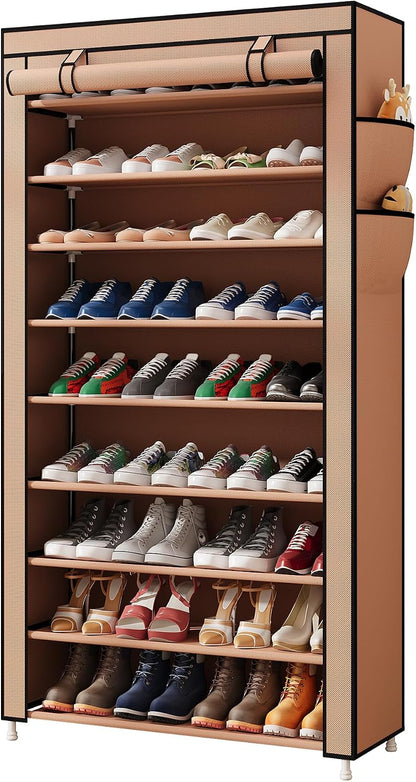 Laiensia 9-Tier Vertical Shoe Rack Organizer, Space Saving Shoe Storage Organizer, Non-Woven Cover Shoe Shelf Holds 36-45 Pairs for Bedroom, Hallway, Closet Entryway, Black