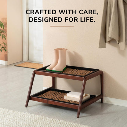 Anji Mountain Heavy Duty Waterproof Wooden Shoe Storage Mat Organizer/Boot Storage Tray Multi Use for Entryway with Coir, Gray and Ivory Insert, 1 Tier, Fits 2 Pair (26.5" Wide)