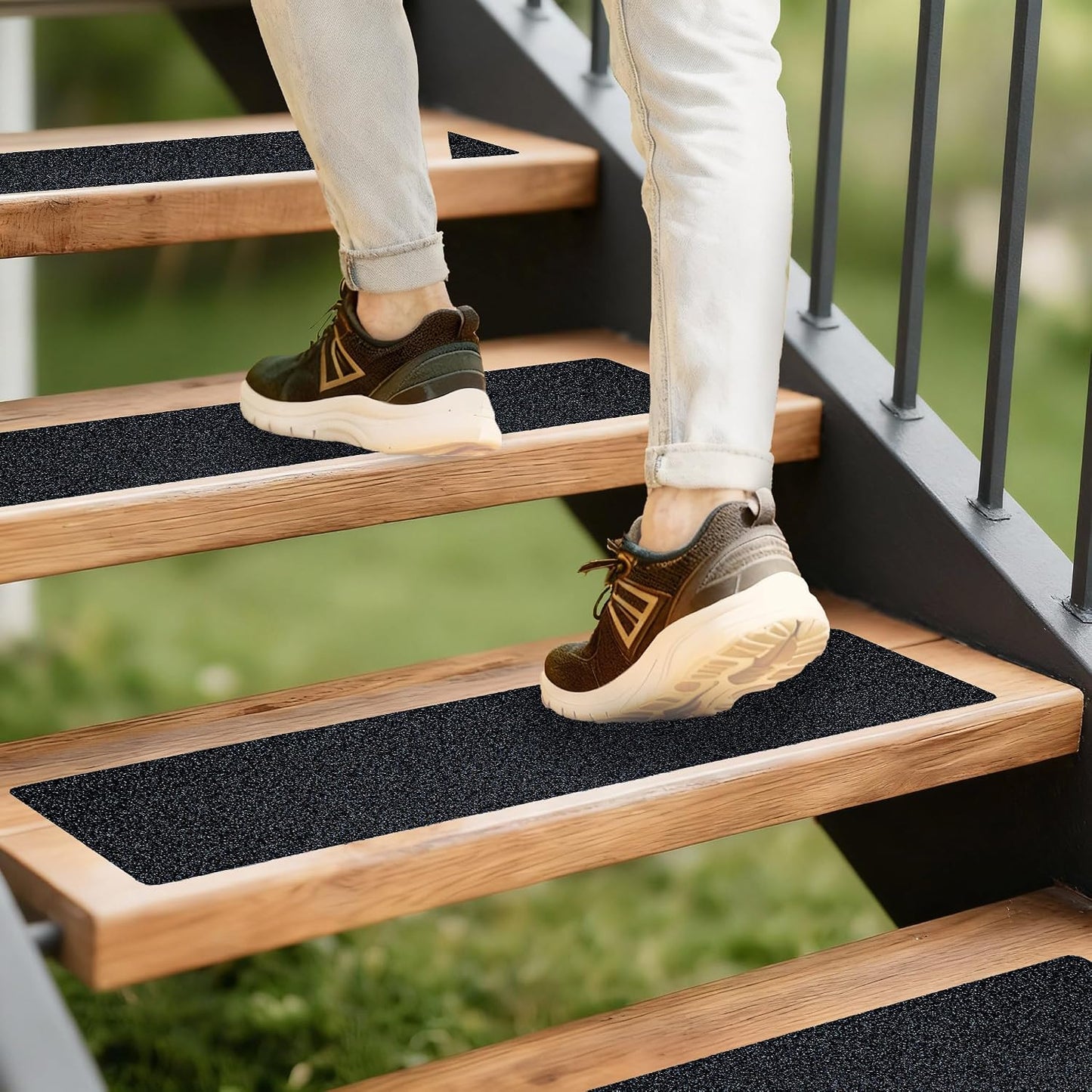 LifeGrip Anti Slip Traction Treads 10 Pack, 6"x32" with Glow in Dark Stripe, Best Grip Tape Grit Non Slip, Outdoor Non Skid Tape, High Traction Friction Abrasive Adhesive for Stairs Step