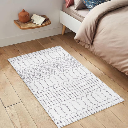 Lahome Moroccan Entry Rug 2x3, Non-Slip Washable Front Indoor Door Mat Rubber Backing Low-Profile Door Rugs, Small Geometric Print Distressed for Entryway Bathroom Kitchen, Black Hana