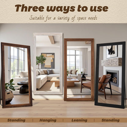 Antok Full Length Mirror with Solid Wood Frame, 71"×32" Wall Mounted Oversized Floor Mirror with Stand, Leaning Standing Hanging for Bedroom Living Room Entryway, Walnut, Arched Syle